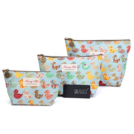 3Pcs Waterproof Cosmetic Bag Set, Portable Travel Toiletry Pouch Makeup Clutch Bag for Women, Girls (Cute Duck)