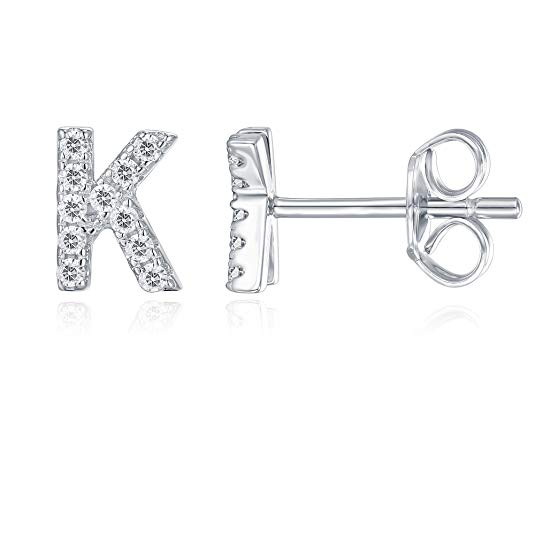 PAVOI 925 Sterling Silver CZ Simulated Diamond Stud Earrings Fashion Alphabet Letter Initial Earrings