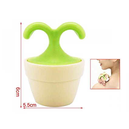 Mini Handheld Roller Ball Arms Body Massager Green w/ A Flowerpot Shape Holder