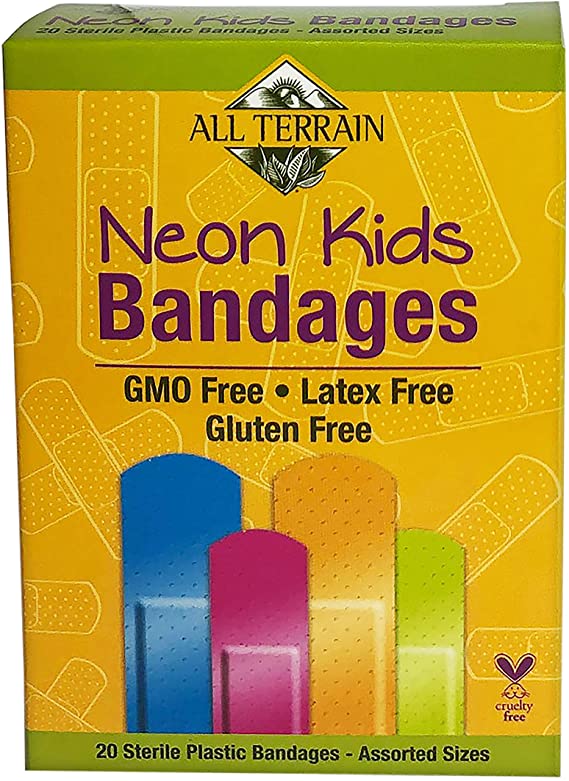 All Terrain Kids Neon Bandages, Latex-Free, Fun Neon Colors, 20 Sterile Bandages – Assorted Sizes
