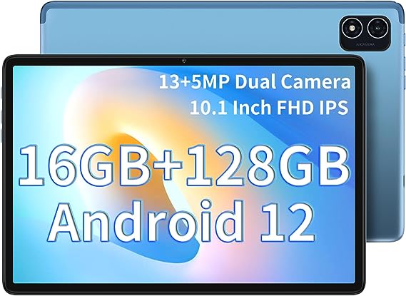 TECLAST Tablet 10.1 inch Android 12 Tablet, M40PLUS 16GB RAM 128GB ROM, Dual 13MP 5MP Camera, WiFi, Bluetooth, GPS, 1TB Expand Support, IPS Full HD Display