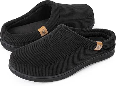 VeraCosy Men's Corduroy Slippers Moccasin Memory Foam Indoor House Shoes