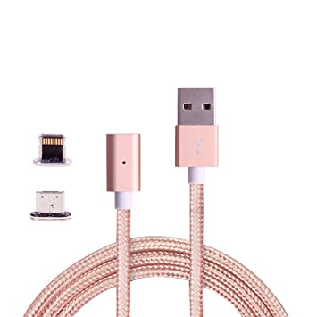 HengQiang Magnetic Charging Cable with 2 Connectors Lightning & Micro USB for iPhone5 5s 6 6s 6plus 7 7plus and Other Devices with Micro USB Slots (Gold)