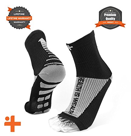★ Lifetime Warranty ★ Fast Relief from Plantar Fasciitis | Swelling | Foot Pain & Promotes Blood Circulation | Open Toed Compression Sleeve Sock ★ Health Is Wealth ★ (Black, Medium)