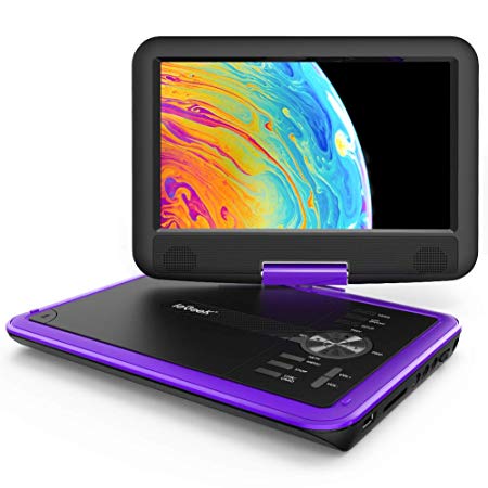 ieGeek 11.5” Portable DVD Player with Eye-Protected Swivel Screen, 5-Hours Rechargeable Battery, Support Region Free, USB/SD Card, Sync Screen Playing, Purple