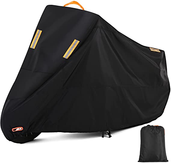 300D Motorcycle Covers Waterproof Outdoor Storage Motorbike Cover with Lock-Holes Night Reflective Power Sports Vehicle Covers All Season Universal Weather for Harley Davidsion Yamaha (90.6 inchs XL)