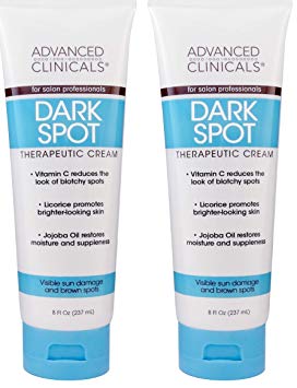 Advanced Clinicals Dark Spot Therapeutic Cream with Vitamin C. Hydroquinone Free. For Age Spots, Blotchy Skin. Face, Hands, Body. Large 8oz Tube. (Two - 8oz)