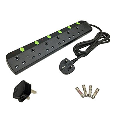 TISDLIP Extension Lead Power Strip Surge Protector 6 Way 6.56FT/2M Cable Black