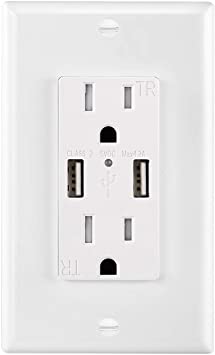 USB Outlet, ANTEER 4.2A/5V Dual USB Wall Outlet 15A/125V Receptacle Smart High Speed USB Charger Socket Electrical Outlet USB Wall Plate Screw Include, FCC, ETL (1, White)