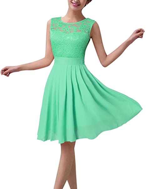 ZANZEA Women's Floral Lace Short Bridesmaid Dresses A Line Chiffon Skater Cocktail Evening Wedding Party Mini Dress