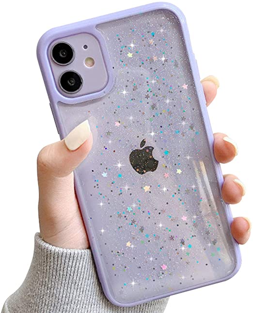 Ownest Compatible with iPhone 11 Case,Clear Sparkly Bling Star Glitter Design for Women Girls Soft TPU Shockproof Anti-scratch Protective Cases for iPhone 11-Purple