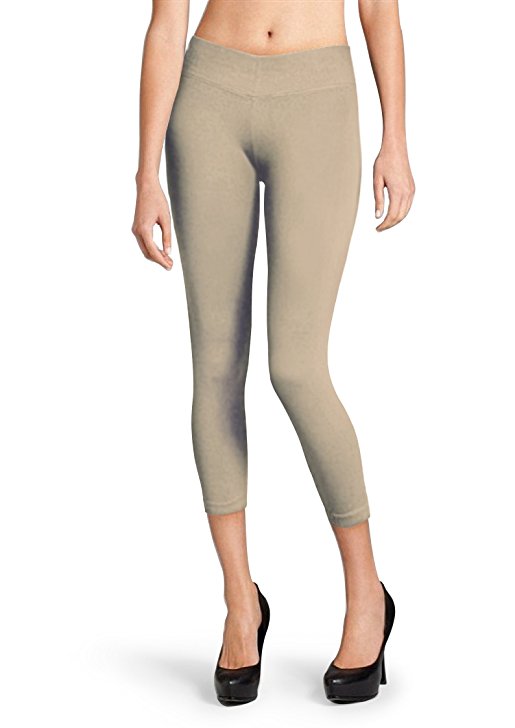 Solid Soft Seamless Stretchy Women's Capri Leggings Pants with Wide Waistband
