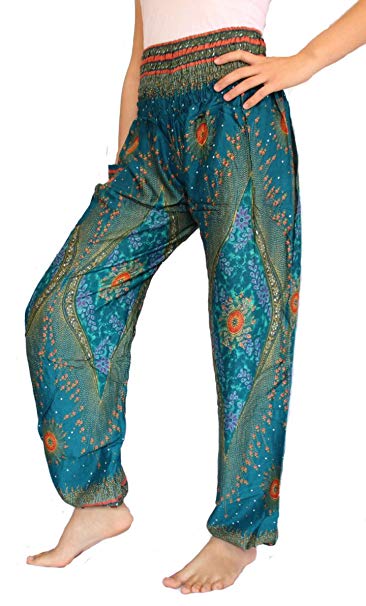 Banjamath® Women's Smocked Waist Harem Hippie Boho Yoga Palazzo Casual Pants