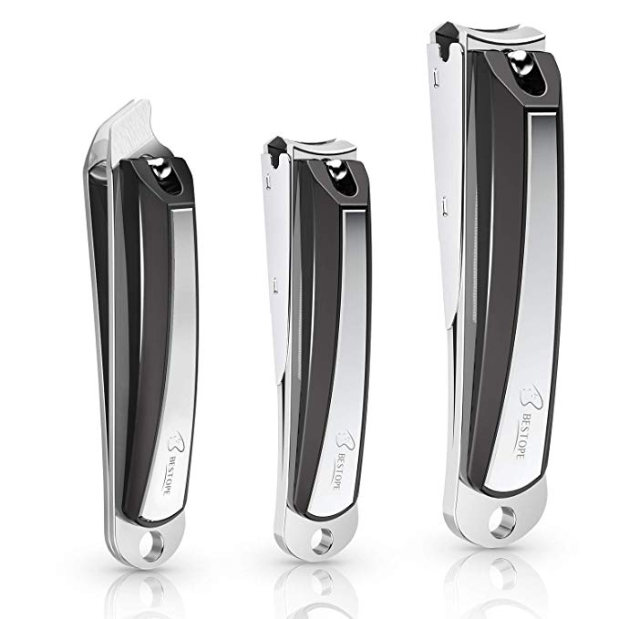 BESTOPE Nail Clippers with Catcher Professional No Splash Nail Cutter Stainless Steel Thick Toenail Fingernail Clipper Kit for Men and Women