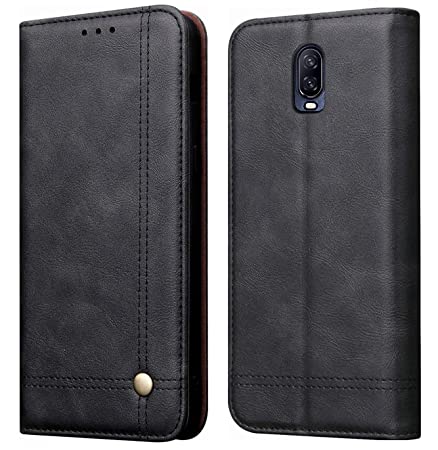Pirum Magnetic Flip Cover for One Plus 6T / Oneplus 6T Leather Case Wallet Slim Book Cover with Card Slots Cash Pocket Stand Holder - Black