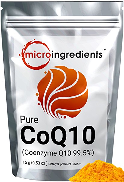 Micro Ingredients USP Verified Pure CoQ10 (Coenzyme Q10) Powder - Support Cadiovascular Health (15 gram / 0.53 oz)