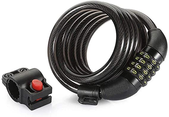 Titanker Bike Lock Cable, 6-Feet Bike Cable Basic Self Coiling Combination Cable Bike Locks with Complimentary Mounting Bracket, 6 Feet x 1/2 Inch