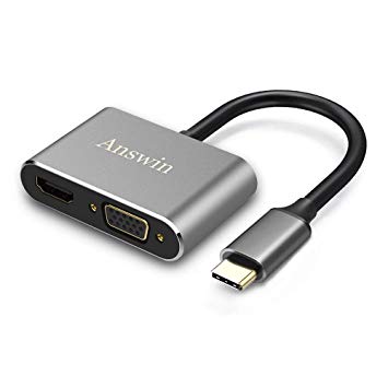 Answin USB C to HDMI VGA Adapter, 4K Thunderbolt 3 to HDMI (USB-C to HDMI/USB C to VGA 1080P) Compatible for MacBook Pro, Dell XPS 13/15, Samsung S8 / S9 and More