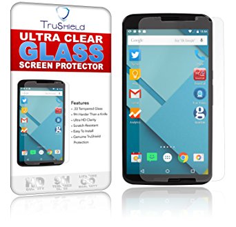 Motorola Google Nexus 6 Screen Protector - Tempered Glass - Package Includes Microfiber Cleaning Wipe, Installation Tips, Tempered Glass Screen Protector - by TruShield