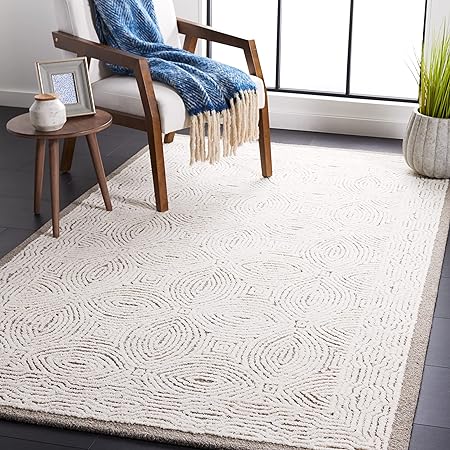 Safavieh Abstract Collection Area Rug - 6' x 9', Beige & Ivory, Handmade Wool, Ideal for High Traffic Areas in Living Room, Bedroom (ABT575B)