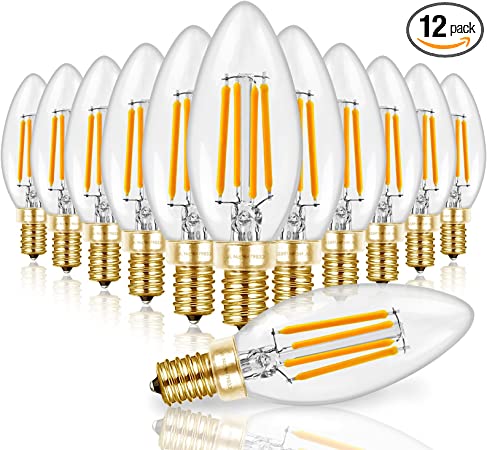 E12 LED Bulb 60 Watt LED Candelabra Bulbs Dimmable, B11 Candelabra Light Bulbs, 90 CRI, 6W, 650LM 2700K Soft White, Candle Light Bulbs, UL Listed, 12 Pack