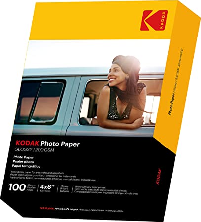 KODAK Photo Paper Gloss 4"x6", 100 count, 52lb-200g/m2 weight, 6.5 mil thickness (41160 - 1743327)…