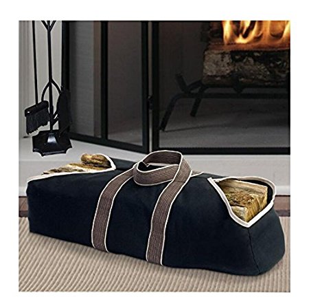 Large Canvas Logs Carrier Landman Fire Wood Indoor Firewood Rack Totes Holders Log Holder Tote Bag Carriers Carrying for Fireplace Birchwood Rack Round by Wood Stove Ash Bucket Basket Black