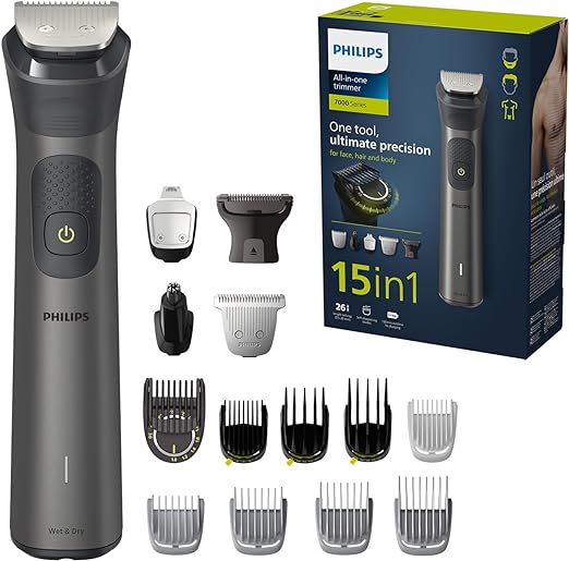 Philips Series 7000 All-in-one Trimmer, 15-in-1 Multigroom for face, Head and Body, One Tool - Ultimate Precision, 26 Length Settings (0.5-20 mm) (Model MG7950/15)