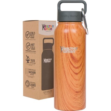 Healthy Human 21 oz Vacuum Insulated Water Bottle Flask with Hydro Guide - Ideal Stein for Hot & Cold Drinks - Iced Water, Coffee, Tea, Smoothies & Beer