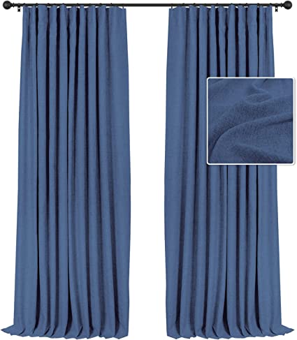 INOVADAY Blackout Curtains, 2-Panel Linen Textured 100% Thermal Insulated Room Darkening Sun Blocking Drapes for Bedroom, Nursery, Living Room + 20 Curtain Ring Clips - Navy Blue W50”xL84”