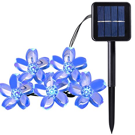 Qedertek Cherry Blossom Solar String Lights, 23ft 50 LED Waterproof Outdoor Decoration Lighting for Indoor/Outdoor, Patio, Lawn, Garden, Christmas, and Holiday Festivals (Blue)