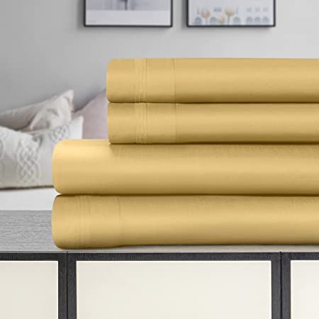 Superior 1500 Thread Count 100% Egyptian Cotton Sheets - 4-Piece Gold King Sheet Set Havana Collection - Fits Mattress Upto 18'' Deep Pocket - Soft Silky Sateen Weave