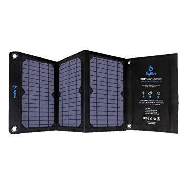 BigBlue 21W Solar Charger with Dual USB Ports(3.8A Max Total), Foldable Waterproof Outdoor Solar Panels Charger Compatible with iPhone Xs XS Max XR X 8 7 Plus, iPad, Samsung Galaxy S9 S8, LG etc.