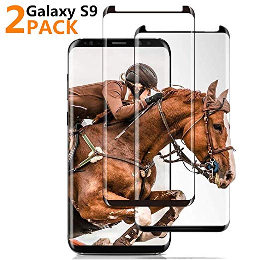 (Black) Galaxy S9 Screen Protector, FURgenie [2 - Pack] Half Screen Tempered Glass Screen Protector [Case Friendly] [Anti-Scratch][Anti-Fingerprint][Bubble Free] Compatible Samsung Galaxy S9