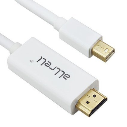 aLLreli 6ft Mini DisplayPort to HDMI Cable  Mini DP to HDMI  Thunderbolt Compatible  Full HD 1080p  24k Gold Plated Connectors  VideoAudio - White 18 Meters 6 feet