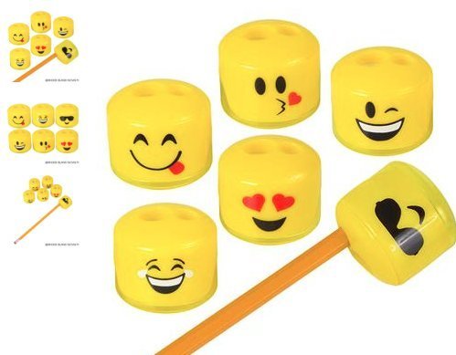 RIN (24) 1.5" Emoji Pencil and Crayon Sharpeners ~ Cute, Fun and Popular ~