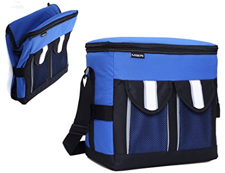 MIER 30Cans Collapsible Soft Cooler Bag Insulated Picnic Lunch Bag for Adult, Men, Women, Leakproof Liner, Blue, Large