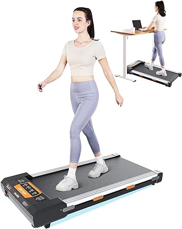 Walking Pad Treadmill Under Desk, 2 in 1 Desk Treadmill Space Saving for Home Office, Portable Treadmill 265lbs Capacity 2.25 HP Walking Pad, Lightweight Walking Jogging Machine,Installation Free