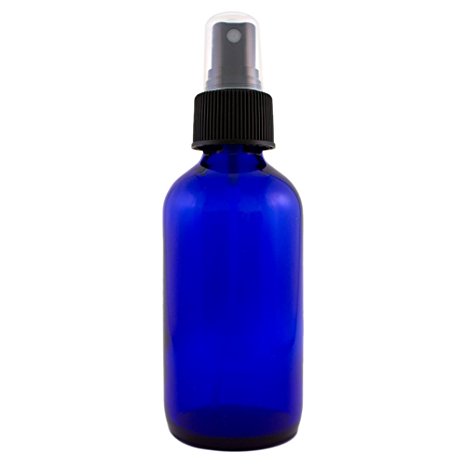 Blue 4oz Glass Bottle with Pump for Essential Oils (Black Spray)