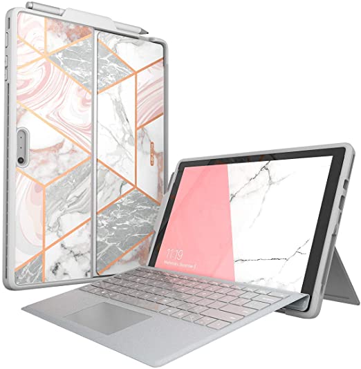 i-Blason Cosmo Case Designed for Microsoft Surface Pro 7 / Pro 6, Slim Glitter Protective Bumper Case Cover with Pencil Holder Compatible with Type Cover Keyboard (Marble)