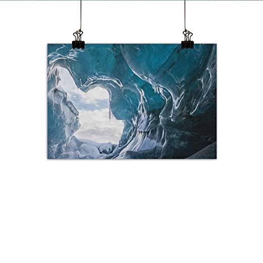 MartinDecor Cave Light Luxury American Oil Painting Inside of The Famous Vatnajokull Glacier in Iceland with Icicles Home and Everything 35"x31" Charcoal Grey Pale Blue White