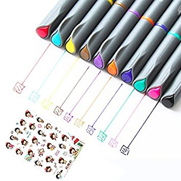 Fineliner Color Pen Set, 0.38mm Fine Line Drawing Pen 10 Colors Fine Point tip Markers