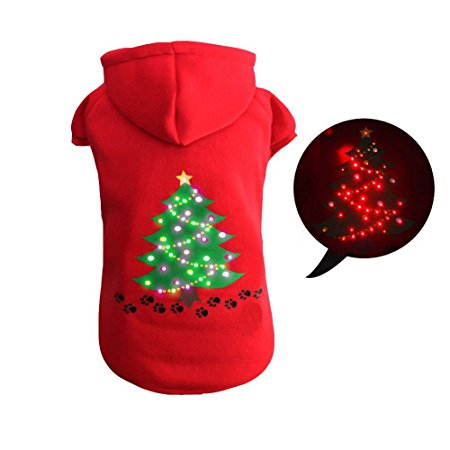 Light up Dog Shirt Costume Xmas Tree Pet LED Clothes Large Dog Hoodie Holiday Pet Sweater For Medium to Large Dogs