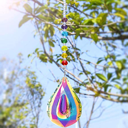 Nice Dream Sun Catcher Feng Shui Crystal Suncatchers for Window with Chakra Bead and 76mm Chandelier Crystal Prism Drops