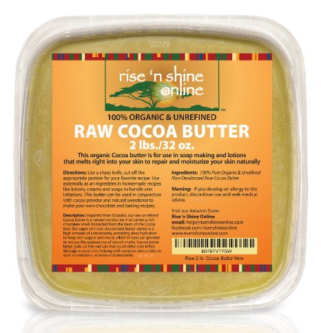 Bulk Raw Cocoa Butter (32 oz) with RECIPE EBOOK - Perfect for All Your DIY Home Recipes Like Soap Making, Lotion, Shampoo, Lip Balm & Hand Cream - Unrefined Organic Cacao Butter Good for Stretch Marks