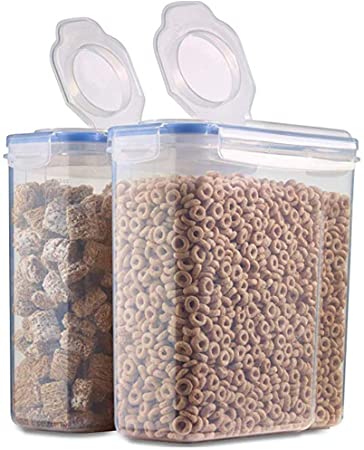 Pack of 2 - Grain & Cereal Container Sealed 4L Large Capacity, BPA Free, Easy Pouring, Use it as Cereal Box, Grain Storage, Petfood, Flour, Sugar, Coffee, Protein Powder, Snacks, Nuts & More