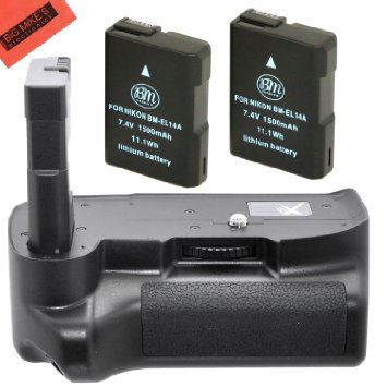Battery Grip Kit for Nikon D5100 D5200 D5300 Digital SLR Camera Includes Qty 2 Replacement EN-EL14 EN-EL14a Batteries  Vertical Battery Grip  More