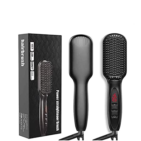 Hair Straightener Brush, JSDOIN Ionic Hair Straightening Brush with Fast MCH Ceramic Heating, Anti-Scald, Auto Temperature Lock and Auto-Off Function, Portable Straightening Comb for Home and Travel