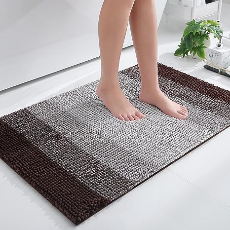 OLANLY Bathroom Rug, Extra Soft Chenille Thick Absorbent Shaggy Mat, Non-Slip Machine Wash Dry Plush Bath Mats for Bathroom, Tub and Shower (36 x 24 Inch, Brown)