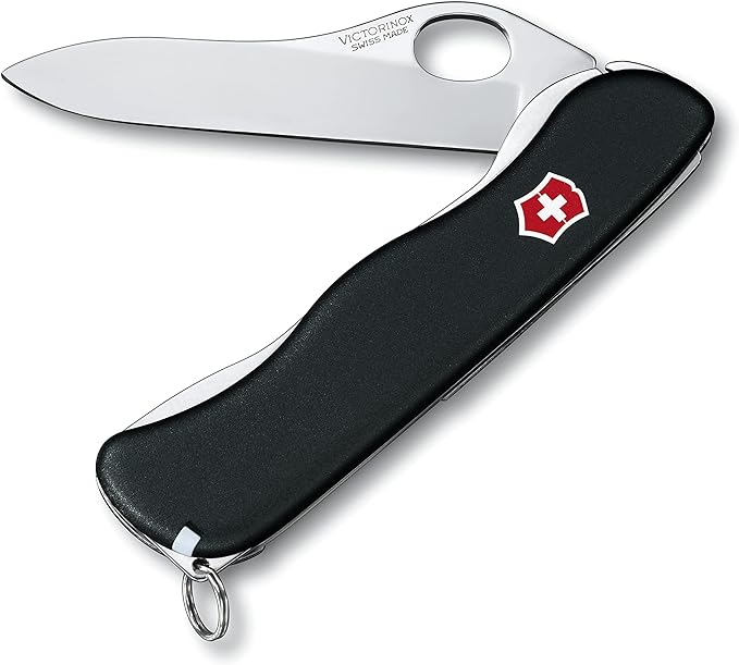 Victorinox Sentinel Clip Swiss Army Pocket Knife, Large, Multi Tool, 5 Functions, Large Locking Blade, One Hand, Black